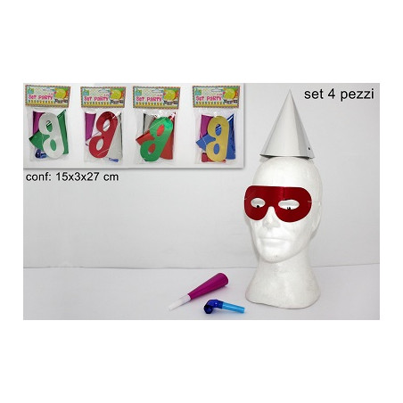Set Party - 4 pz (Cappello,mascherina,tromba,lingua)