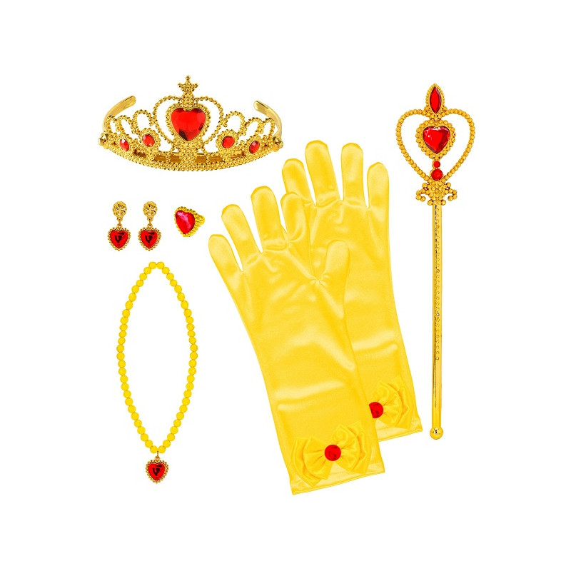 Set Principessa Bella - 8 pz (Corona,scettro,collana,orecchini, anello,2 guanti)