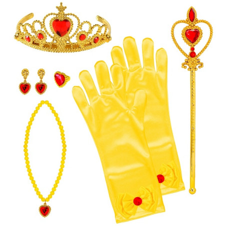 Set Principessa Bella - 8 pz (Corona,scettro,collana,orecchini, anello,2 guanti)