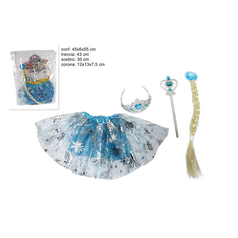 Set Principessa Elsa - 4 pz (Tutu',bacchetta, corona e treccia)