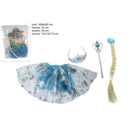 Set Principessa Elsa - 4 pz (Tutu',bacchetta, corona e treccia)