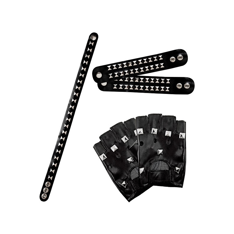 Set Punk - 5 pz (2 guanti,2 bracciali,collarino)