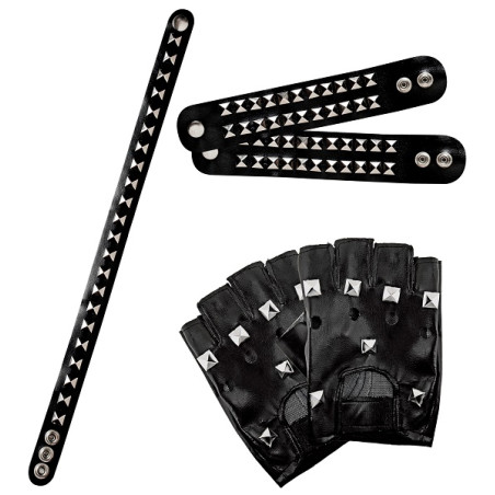 Set Punk - 5 pz (2 guanti,2 bracciali,collarino)