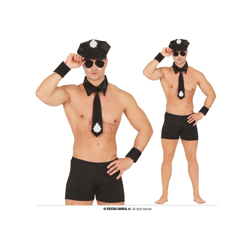 Set Spogliarellista Uomo - 5 pz (slip, cappello, cravatta, 2 polsini)