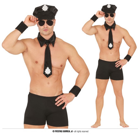 Set Spogliarellista Uomo - 5 pz (slip, cappello, cravatta, 2 polsini)