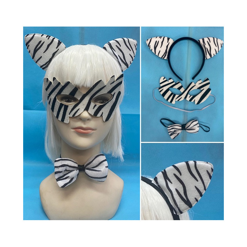 Set Zebra - 3 pz (Cerchietto,papillon,mascherina)