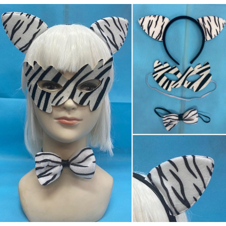 Set Zebra - 3 pz (Cerchietto,papillon,mascherina)