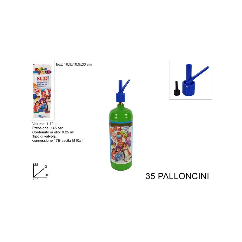 Bombola Elio 1,72 Lt - 35 palloncini (usa e getta)