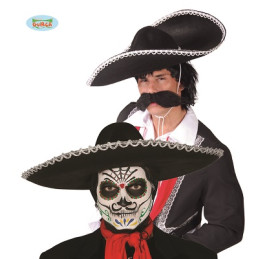Sombrero Messicano Nero Dia de los los Muertos 55 cm