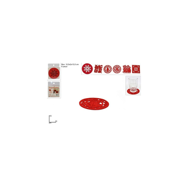 Sottobicchiere Rosso 10 cm in feltro (cf. 6 pz)