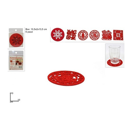 Sottobicchiere Rosso 10 cm in feltro (cf. 6 pz)