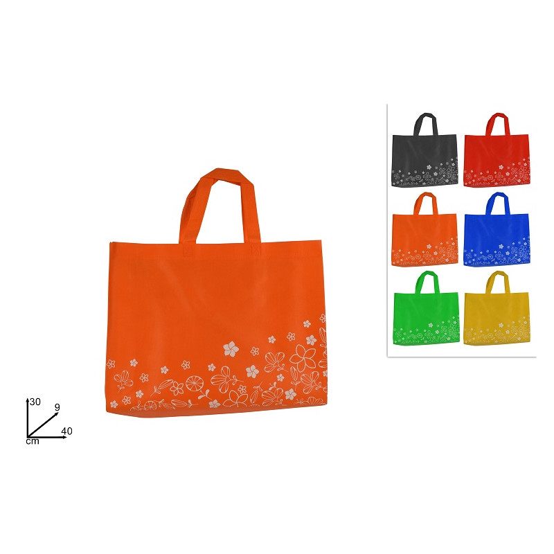Borsa TNT con Fiori 40x30x9 cm 80 gr - 6 col ass