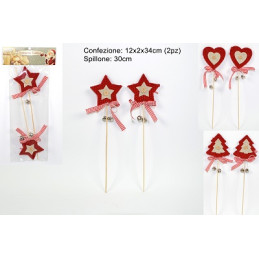 Spillone Natalizio con bubbolo 30 cm mod ass (cf. 2 pz)