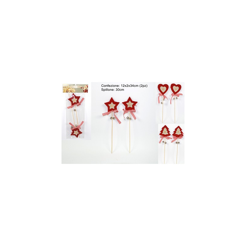 Spillone Natalizio con bubbolo 30 cm mod ass (cf. 2 pz)