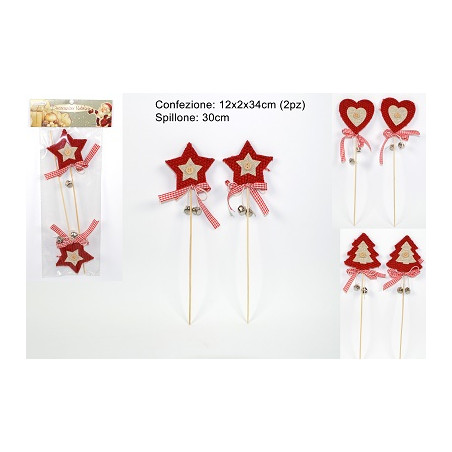 Spillone Natalizio con bubbolo 30 cm mod ass (cf. 2 pz)