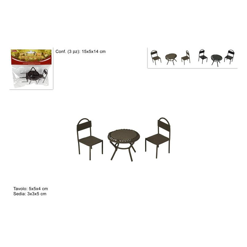 Tavola con sedie in metallo (cf. 3 pz) - 2 col ass