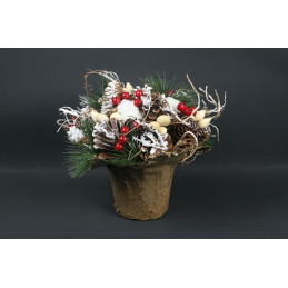 Vaso Rustico innevato con pigna