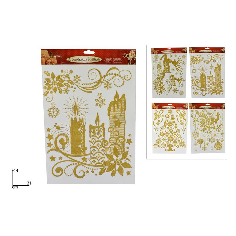 Vetrofania Natalizia Oro Glitter 44x31 cm - 4 mod ass