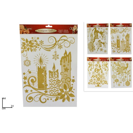 Vetrofania Natalizia Oro Glitter 44x31 cm - 4 mod ass