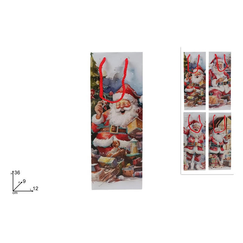 Busta Regalo Bottiglia Babbo Natale 12x36x9 cm