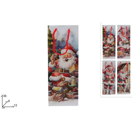 Busta Regalo Bottiglia Babbo Natale 12x36x9 cm