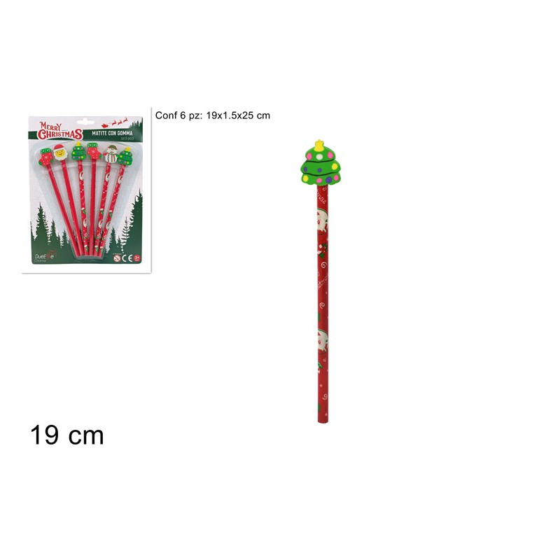 Matita Natalizia con gomma 19 cm (cf. 6 pz)