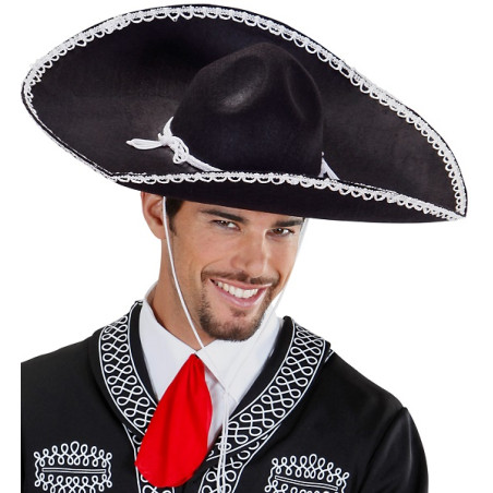Sombrero Messicano Nero Dia de los los Muertos 55 cm