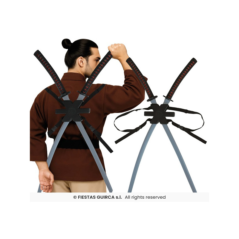 Set Ninja per la schiena - 3 pz (Portaspada, 2 spade) 95 cm
