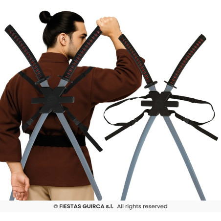 Set Ninja per la schiena - 3 pz (Portaspada, 2 spade) 95 cm