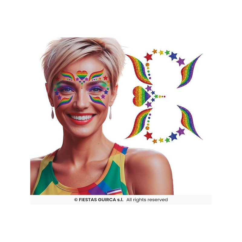 Adesivi Trucco Viso Arcobaleno Pace Glitter
