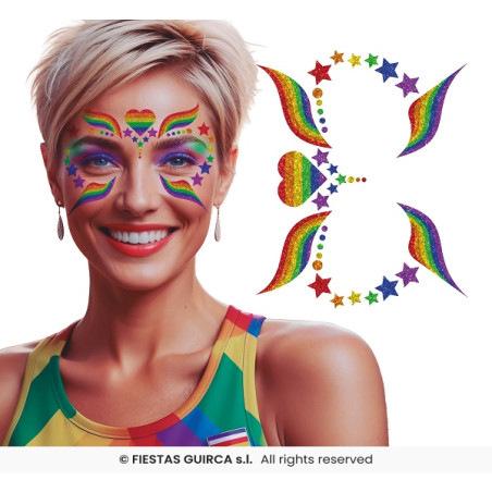 Adesivi Trucco Viso Arcobaleno Pace Glitter