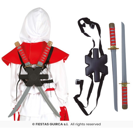 Set Ninja per la schiena - 3 pz (Portaspada, 2 spade) 52 cm