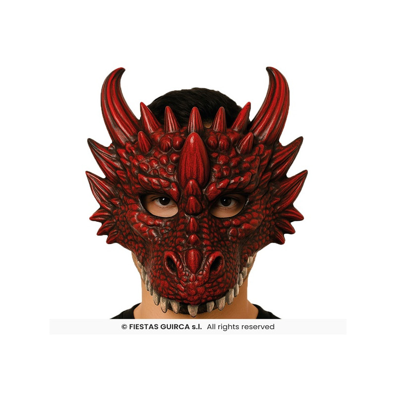 Maschera Drago Rosso mezzo viso in schiuma di lattice