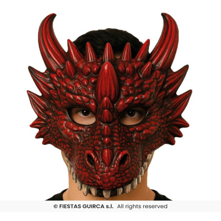 Maschera Drago Rosso mezzo viso in schiuma di lattice