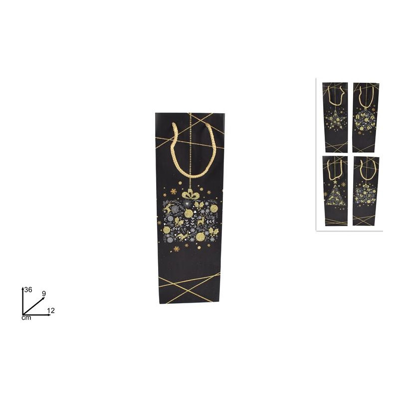 Busta Regalo Bottiglia Nera Natalizia 36x12x9 cm
