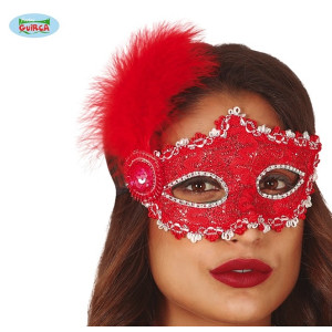 Mascherina Rossa con piuma