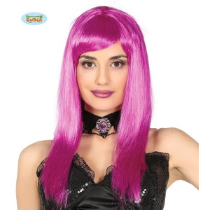 Parrucca Lunga liscia FUXIA MAGENTA C/Frangia