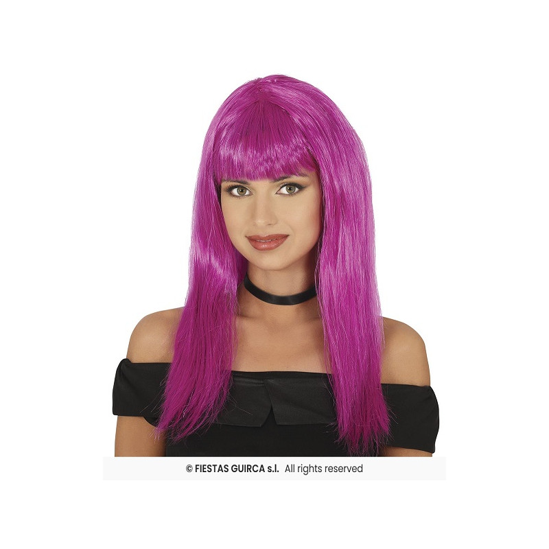 Parrucca Lunga liscia FUXIA MAGENTA C/Frangia