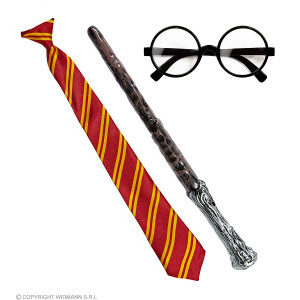 Set Mago Harry Potter - 3 pz (Bacchetta,cravatta,occhiali con lenti)