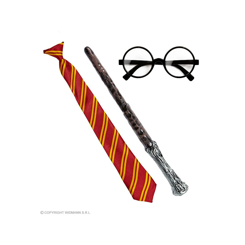 Set Mago Harry Potter - 3 pz (Bacchetta,cravatta,occhiali con lenti)