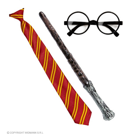 Set Mago Harry Potter - 3 pz (Bacchetta,cravatta,occhiali con lenti)