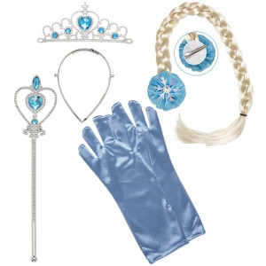 Set Principessa Elsa - 5 pz (Corona,scettro,treccia,2 guanti)