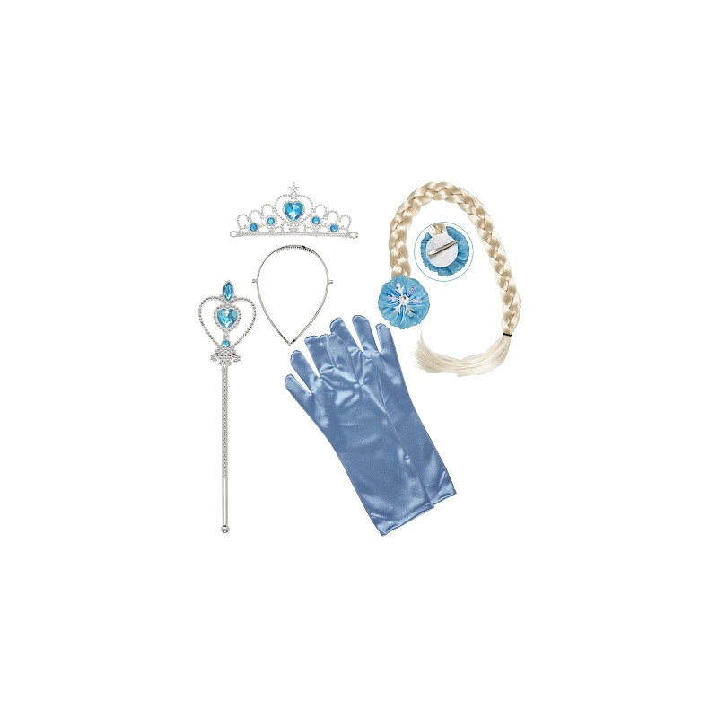 Set Principessa Elsa - 5 pz (Corona,scettro,treccia,2 guanti)