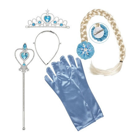 Set Principessa Elsa - 5 pz (Corona,scettro,treccia,2 guanti)