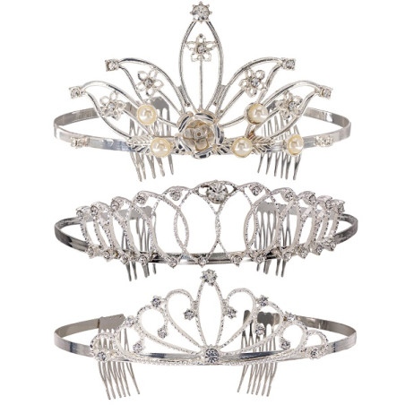 Corona Regina Argento in metallo con brillantini - 3 mod ass