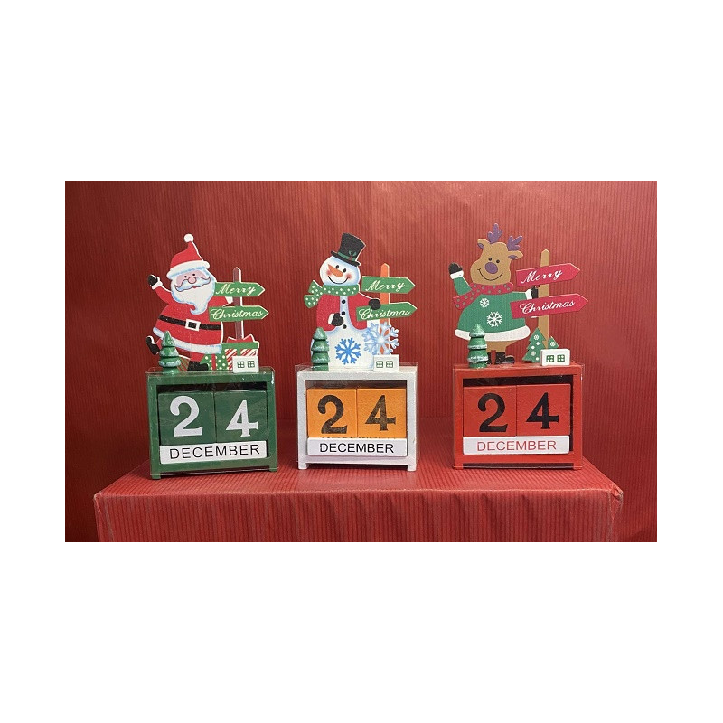 Calendario con soggetti natalizi in legno 14x7 cm - 3 mod ass