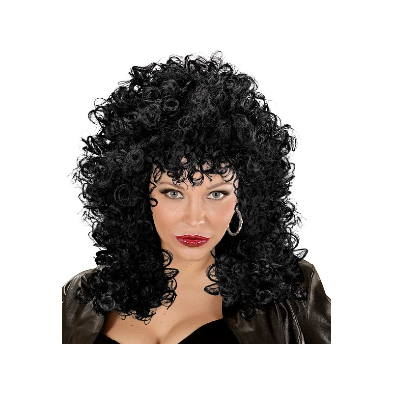 Parrucca Lunga Mossa Nera C/Frangia