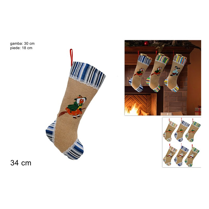 Calza Befana 34 cm Juta - 3 col ass