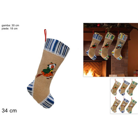Calza Befana 34 cm Juta - 3 col ass