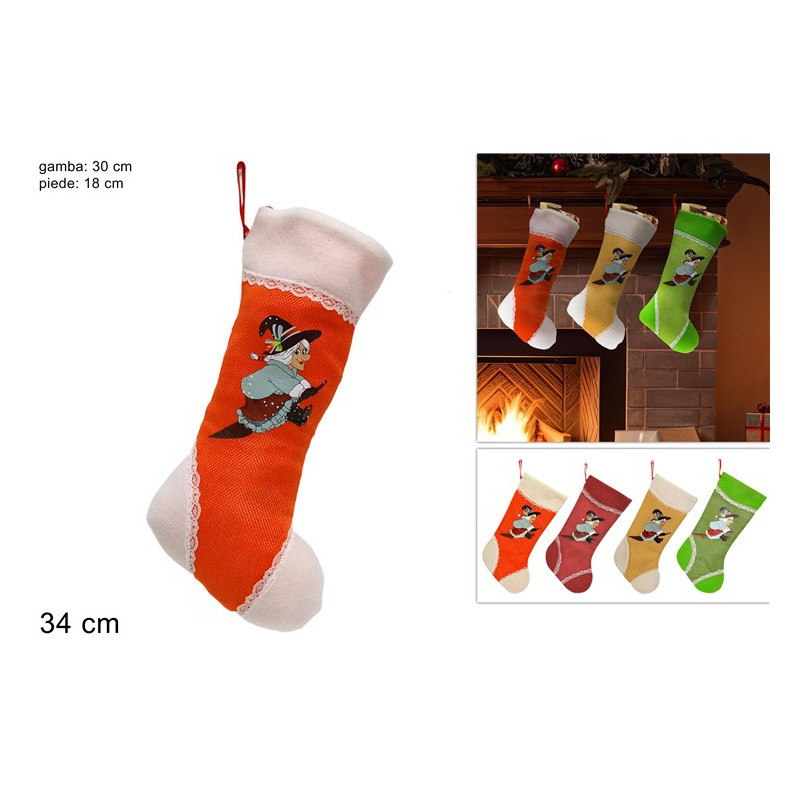 Calza Befana 34 cm Juta - 4 col ass